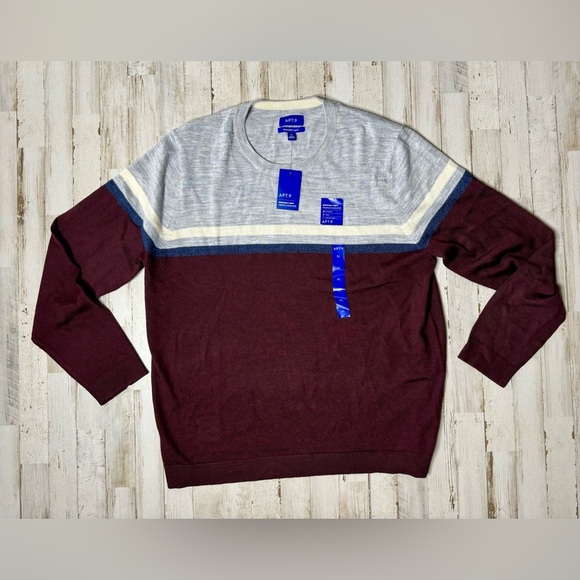 Apt. 9 Other - Apt 9 Seriously Soft Merino Wool Blend Sweater Mens XL Burgundy Colorblock NWT